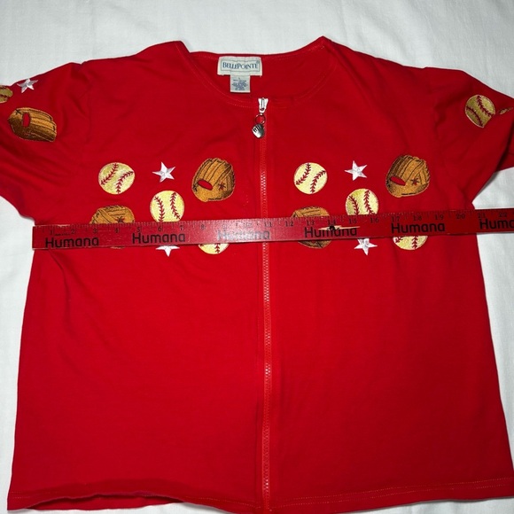 Belle Pointe Novelty Zip Up Cardigan Size L Cotton Baseball Softball Embroidery - Picture 6 of 8